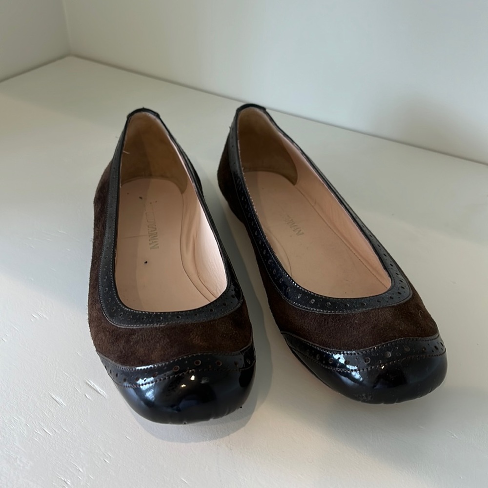 Womens Emporio Armani Suede Patent Leather Ballet Flats 39
